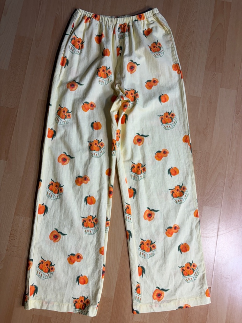 Bailey Rose Butter Yellow Peach-Print Wide-Leg Lounge Pull on Pants NWOT - Picture 7 of 13